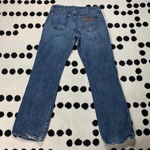 Wrangler Jeans Retro Relaxed Boot Men 31x32 Blue Distressed Denim Western Cowboy